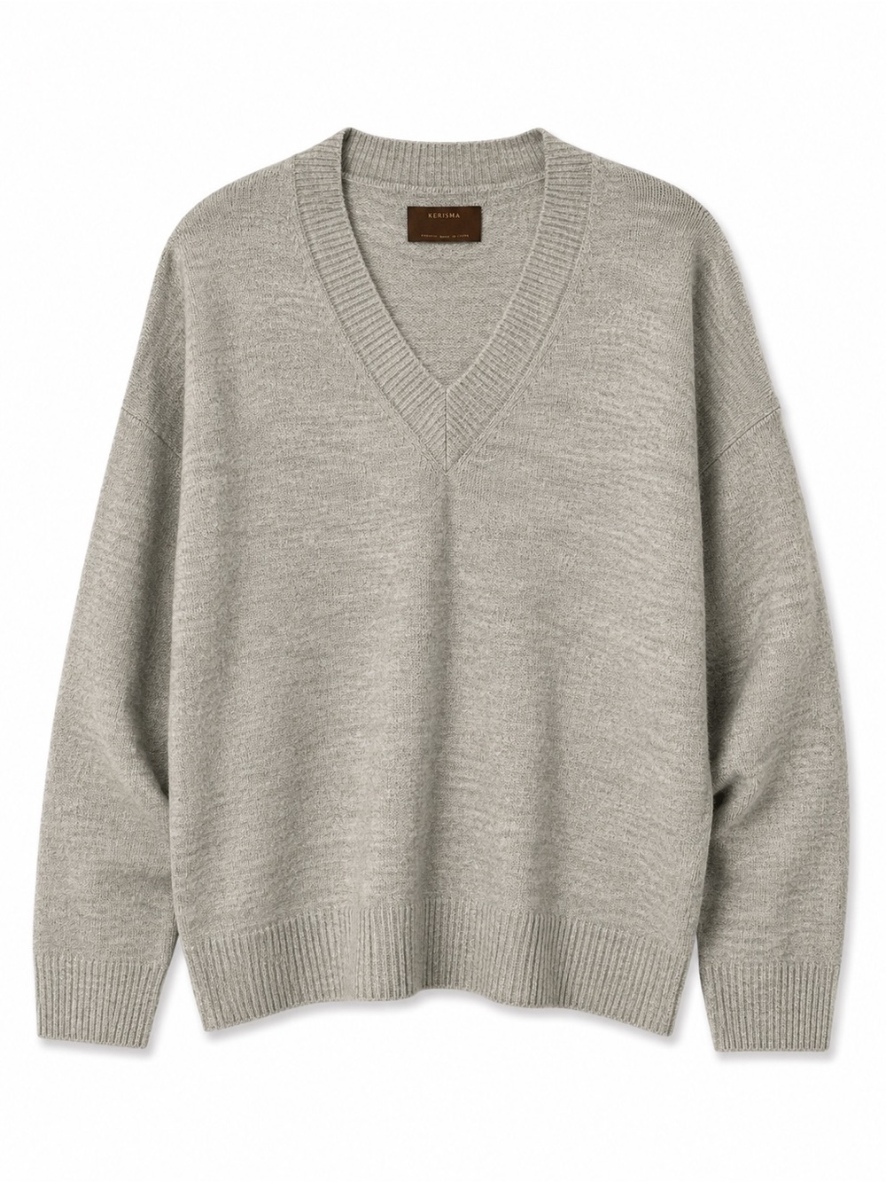 Kerisma‎ Oversized Slouchy V-Neck Sweater Gray Knit Pullover Women's M/L